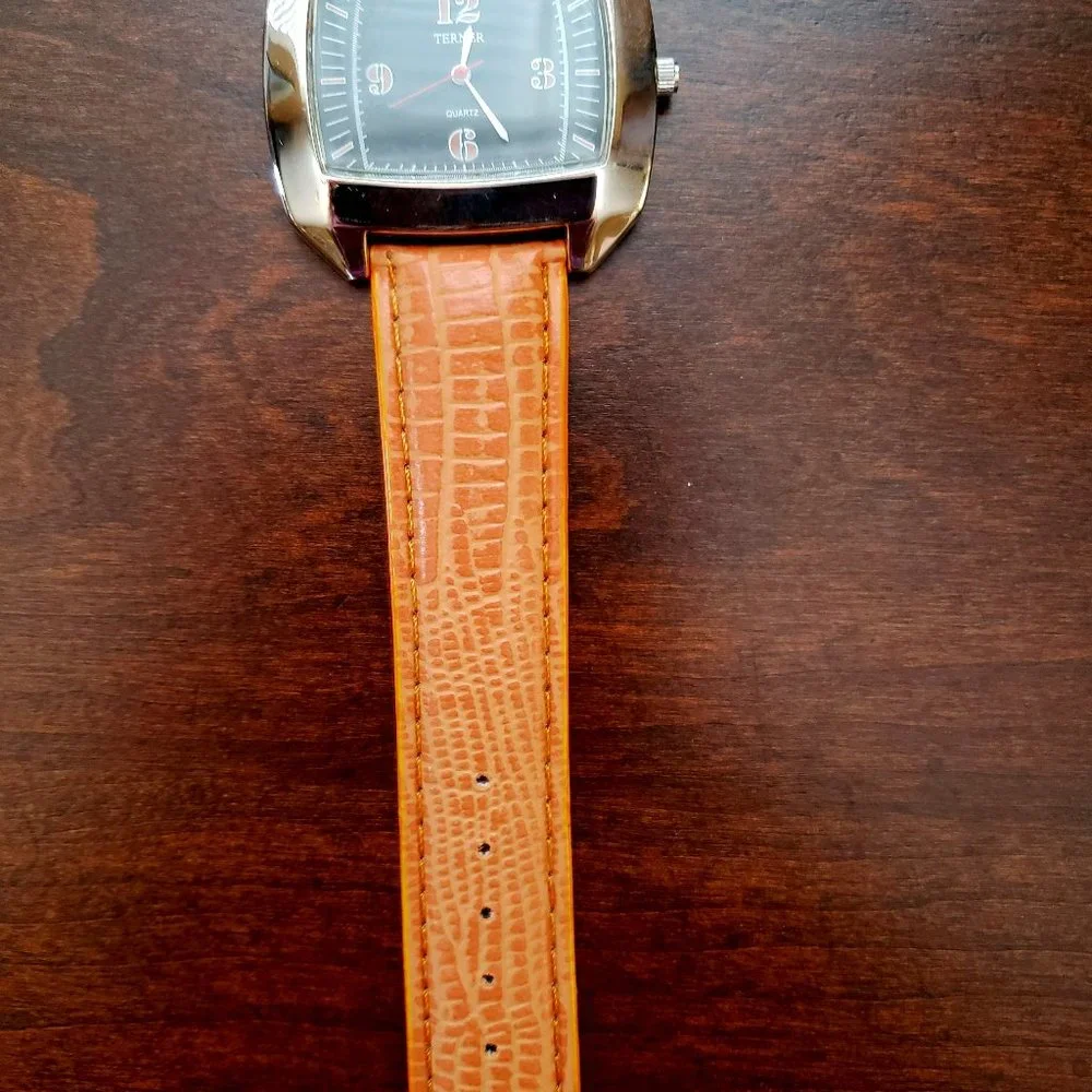 Bijoux Terner Orange Black Face Orange Leather Band Quartz Unisex Wrist Watch
